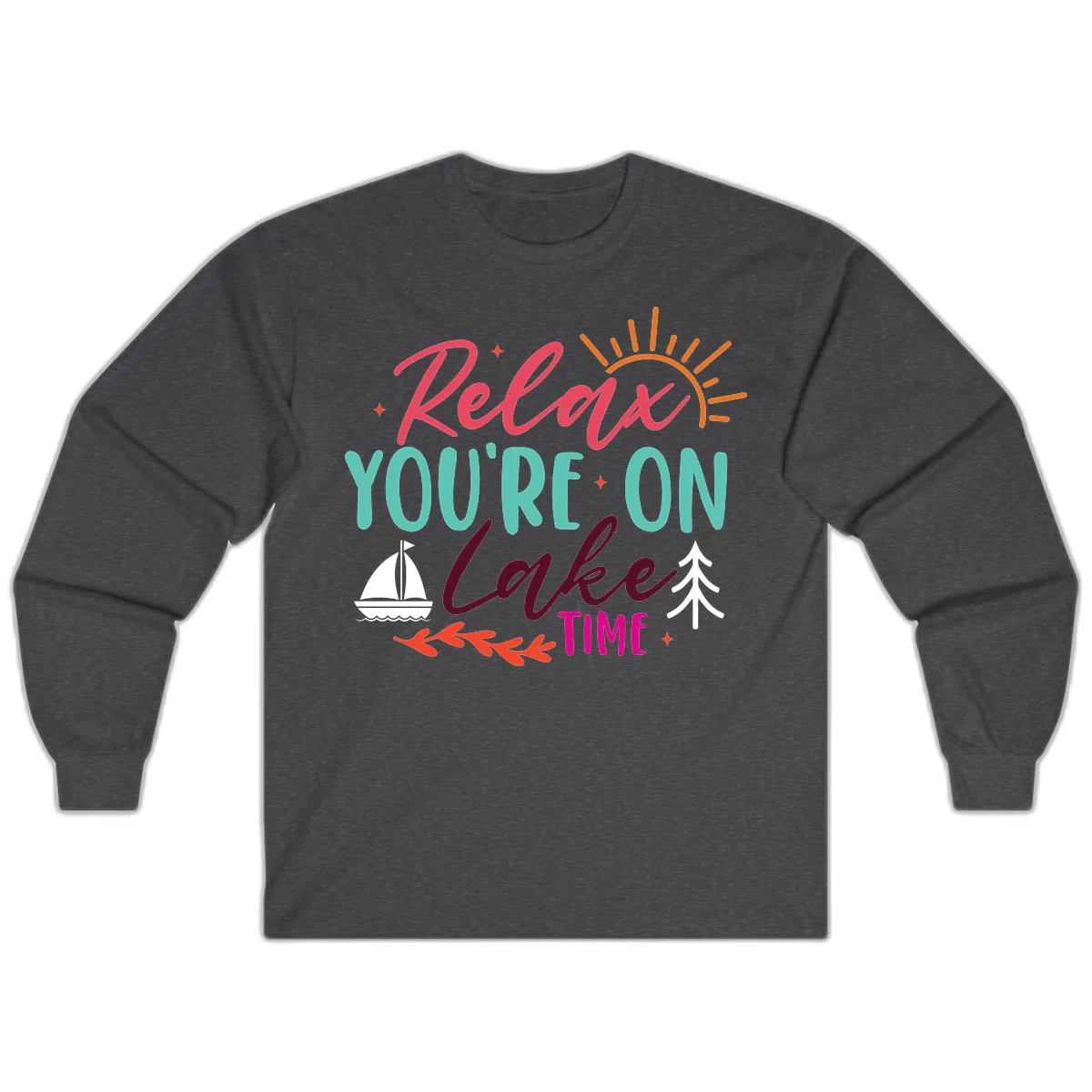 Relax You're On Lake Time Long Sleeve in Dark Heather