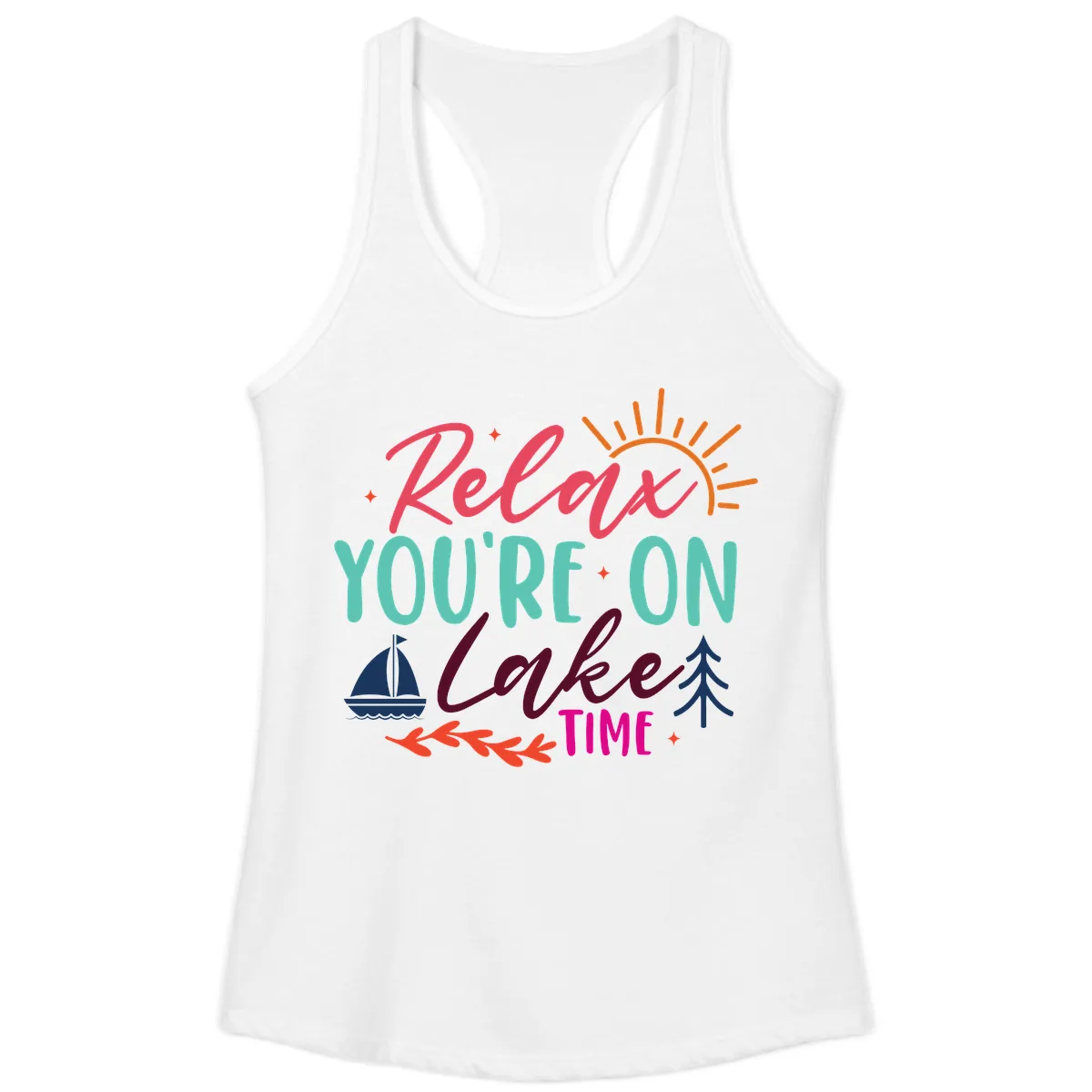 Relax You're On Lake Time Ladies Tank in White
