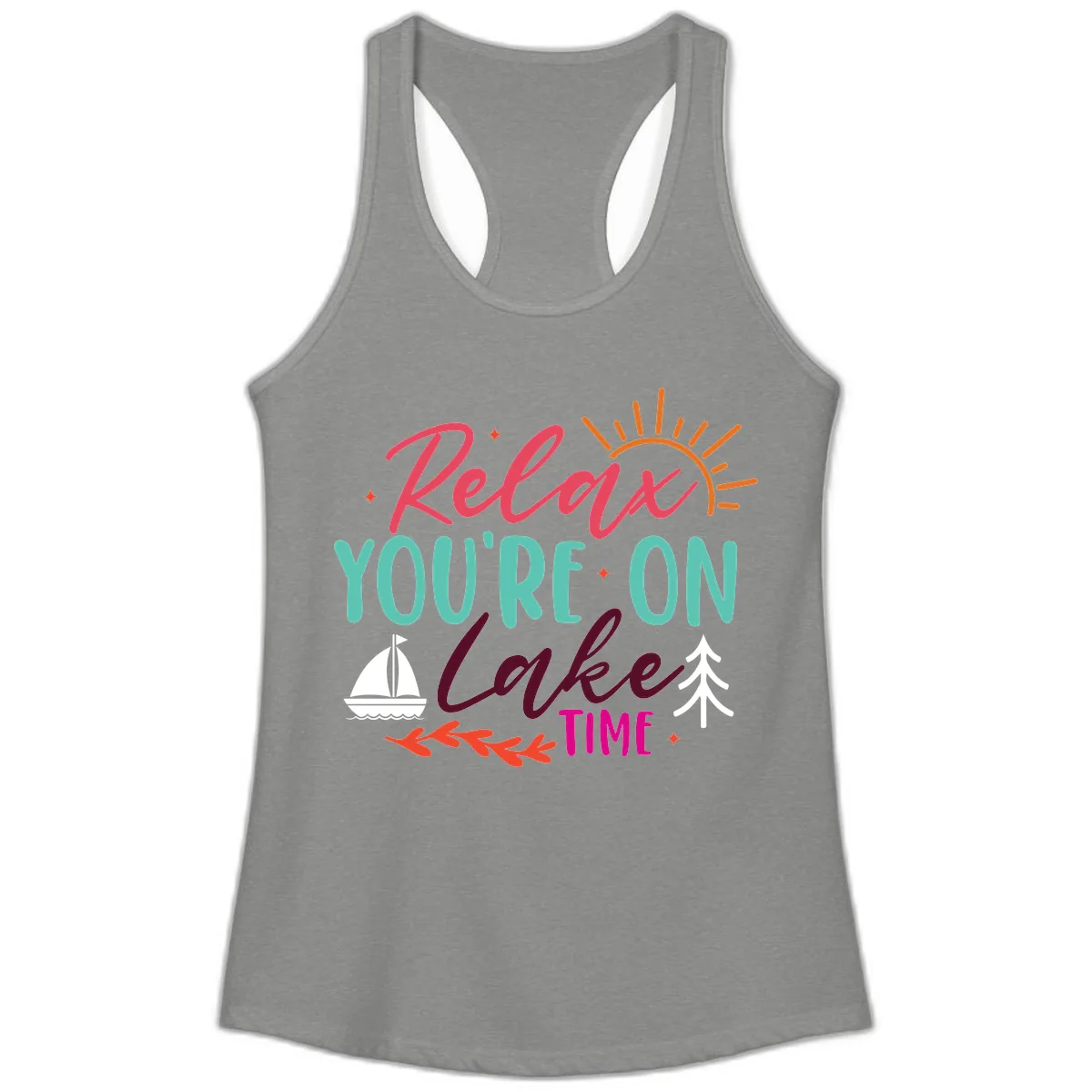 Relax You're On Lake Time Ladies Tank in Heather Grey