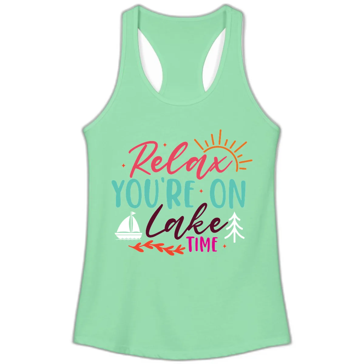 Relax You're On Lake Time Ladies Tank in Solid Mint