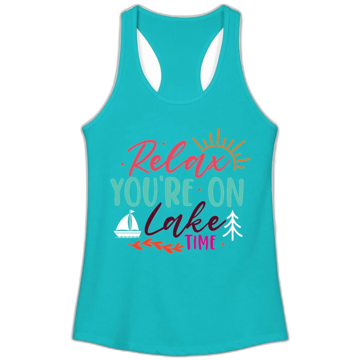 Relax You're On Lake Time Ladies Tank in Tahiti Blue