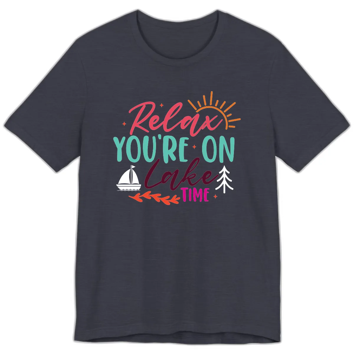 Relax You're On Lake Time Premium T-Shirt in Heather Midnight Navy