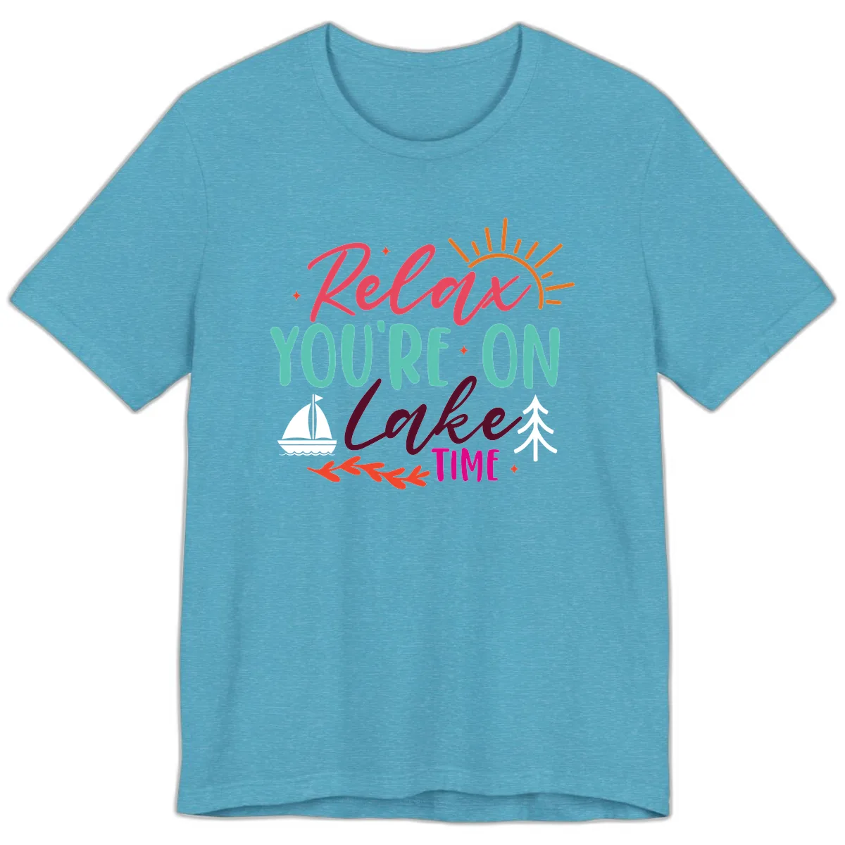 Relax You're On Lake Time Premium T-Shirt in Heather Aqua