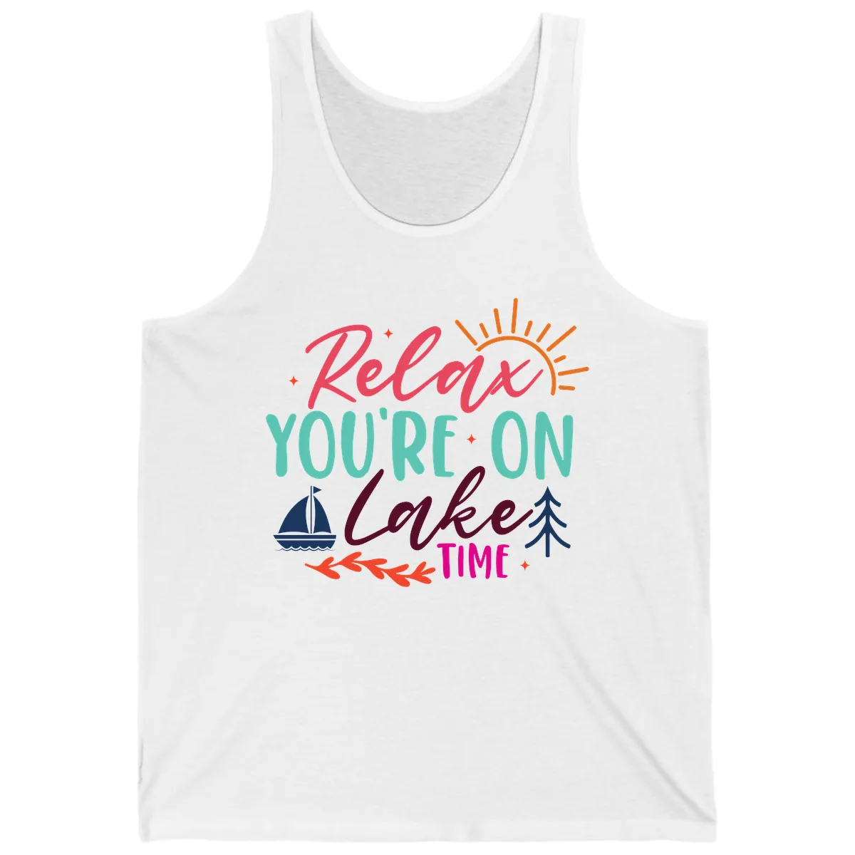 Relax You're On Lake Time Tank in White