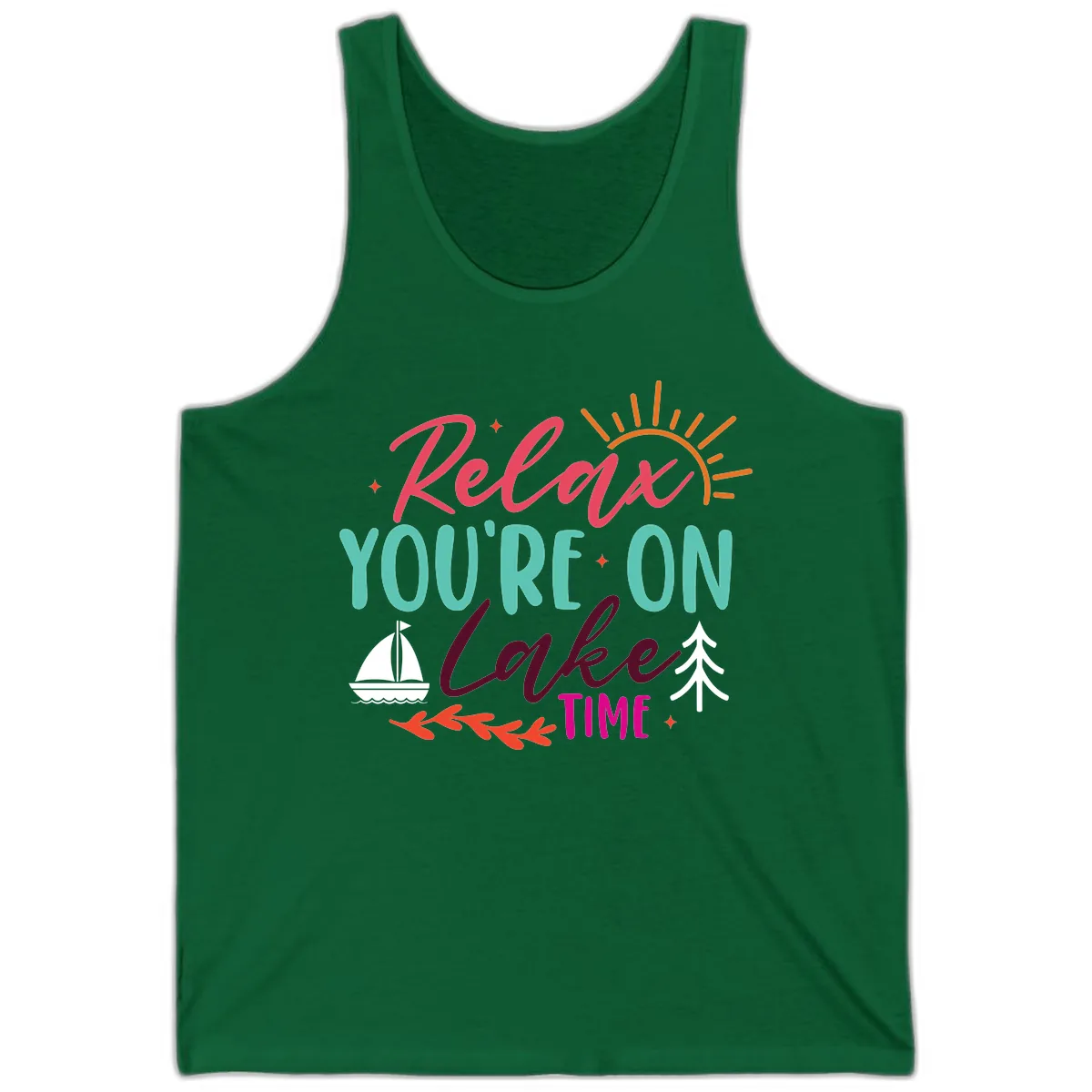 Relax You're On Lake Time Tank in Kelly