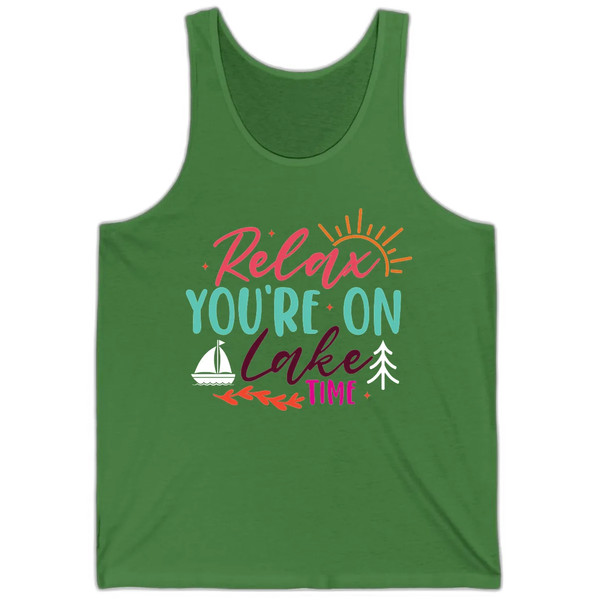 Relax You're On Lake Time Tank in Leaf