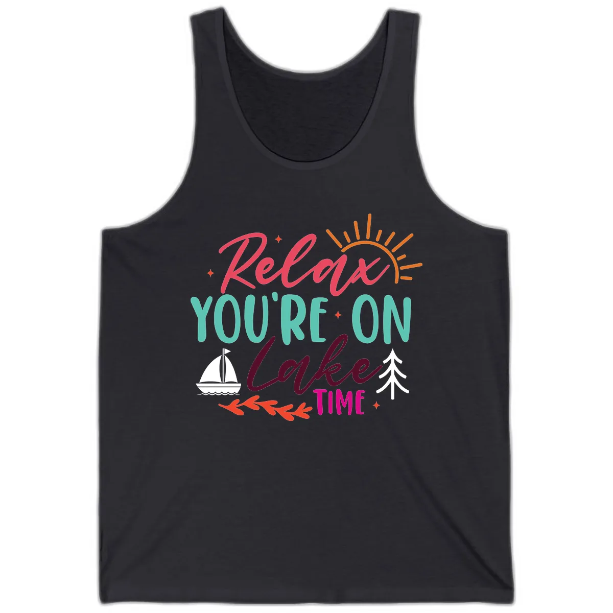 Relax You're On Lake Time Tank in Dark Grey