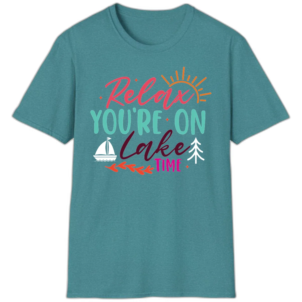 Relax You're On Lake Time T-Shirt in Heather Galapagos Blue