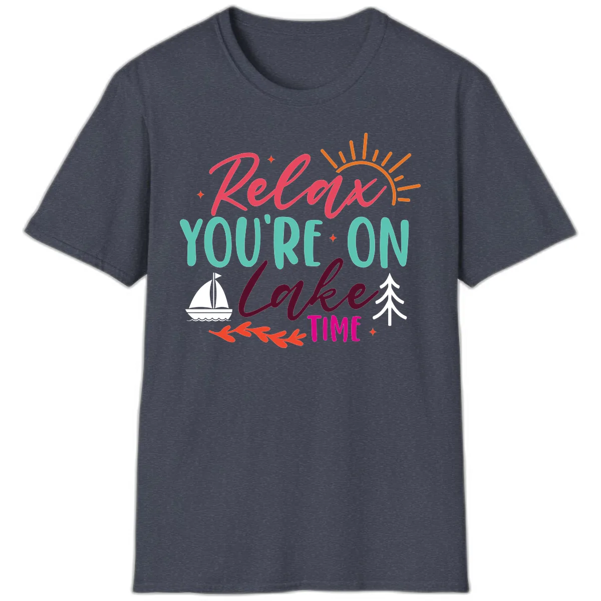 Relax You're On Lake Time T-Shirt in Heather Navy