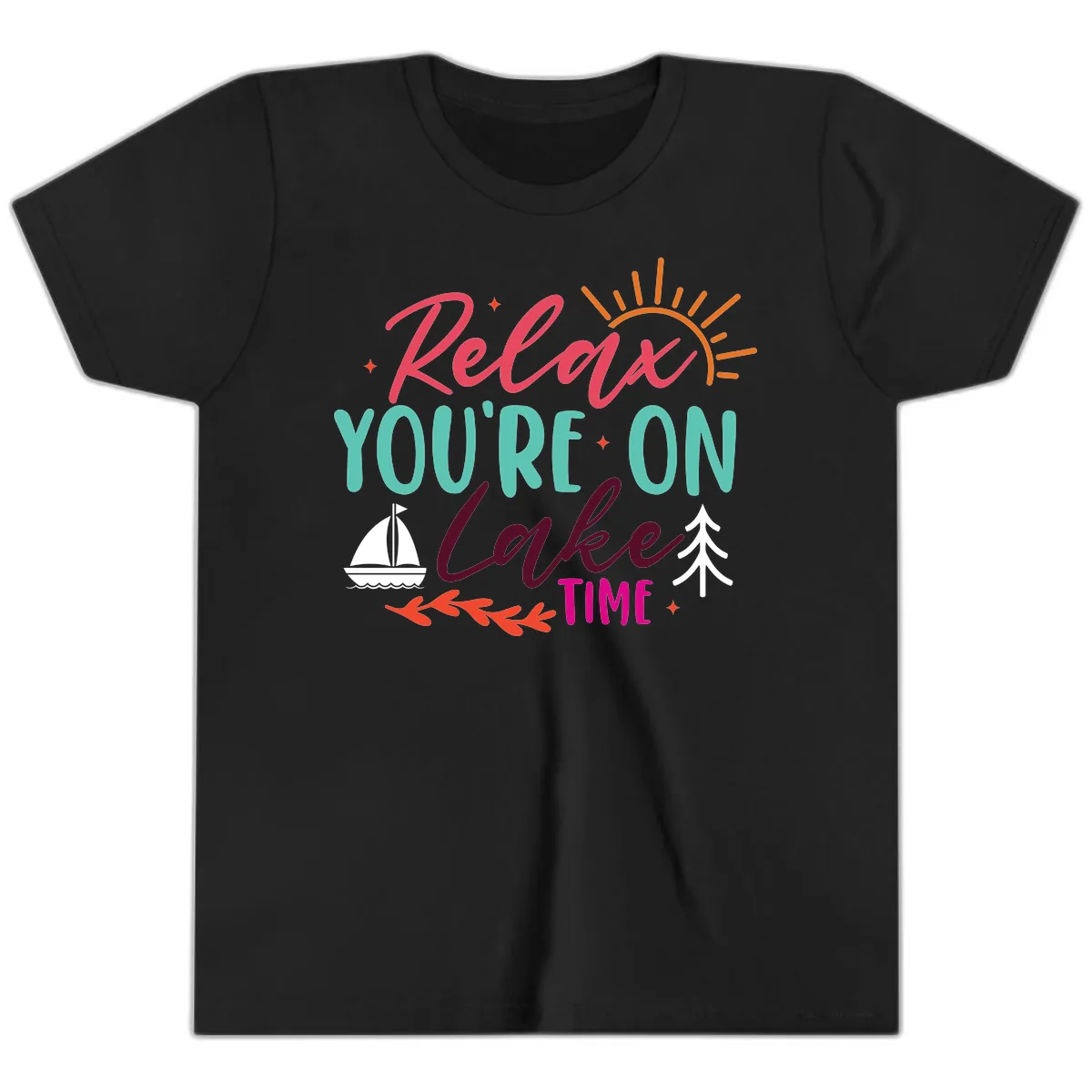 Relax You're On Lake Time Youth T-Shirt in Black