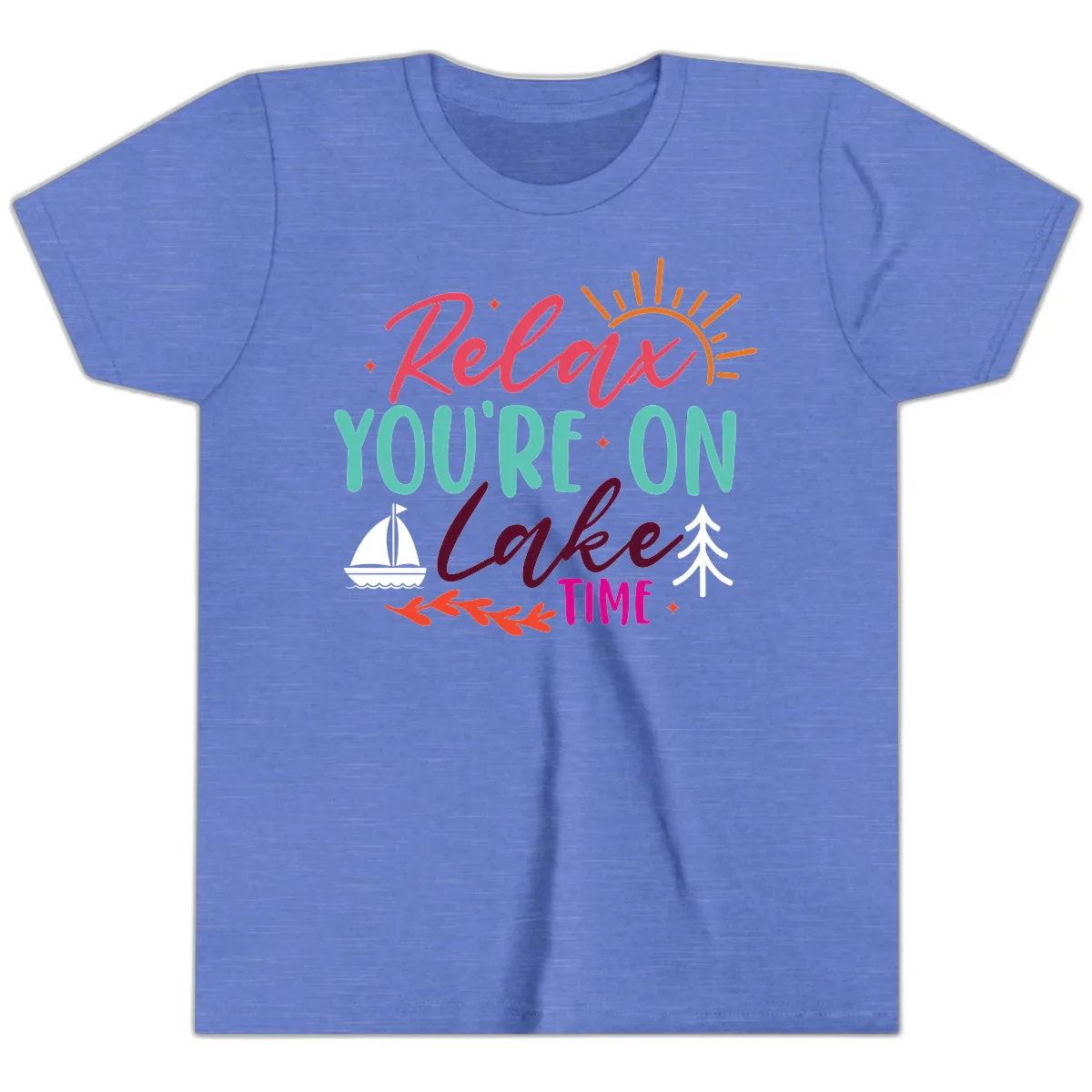 Relax You're On Lake Time Youth T-Shirt in Heather Columbia Blue