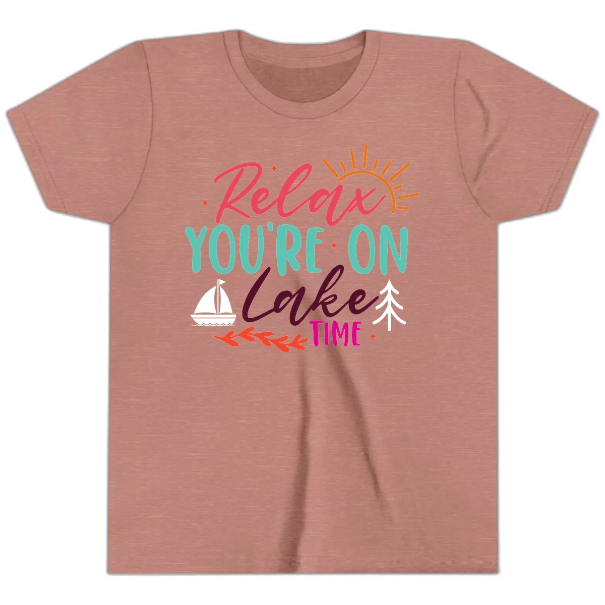Relax You're On Lake Time Youth T-Shirt in Heather Mauve