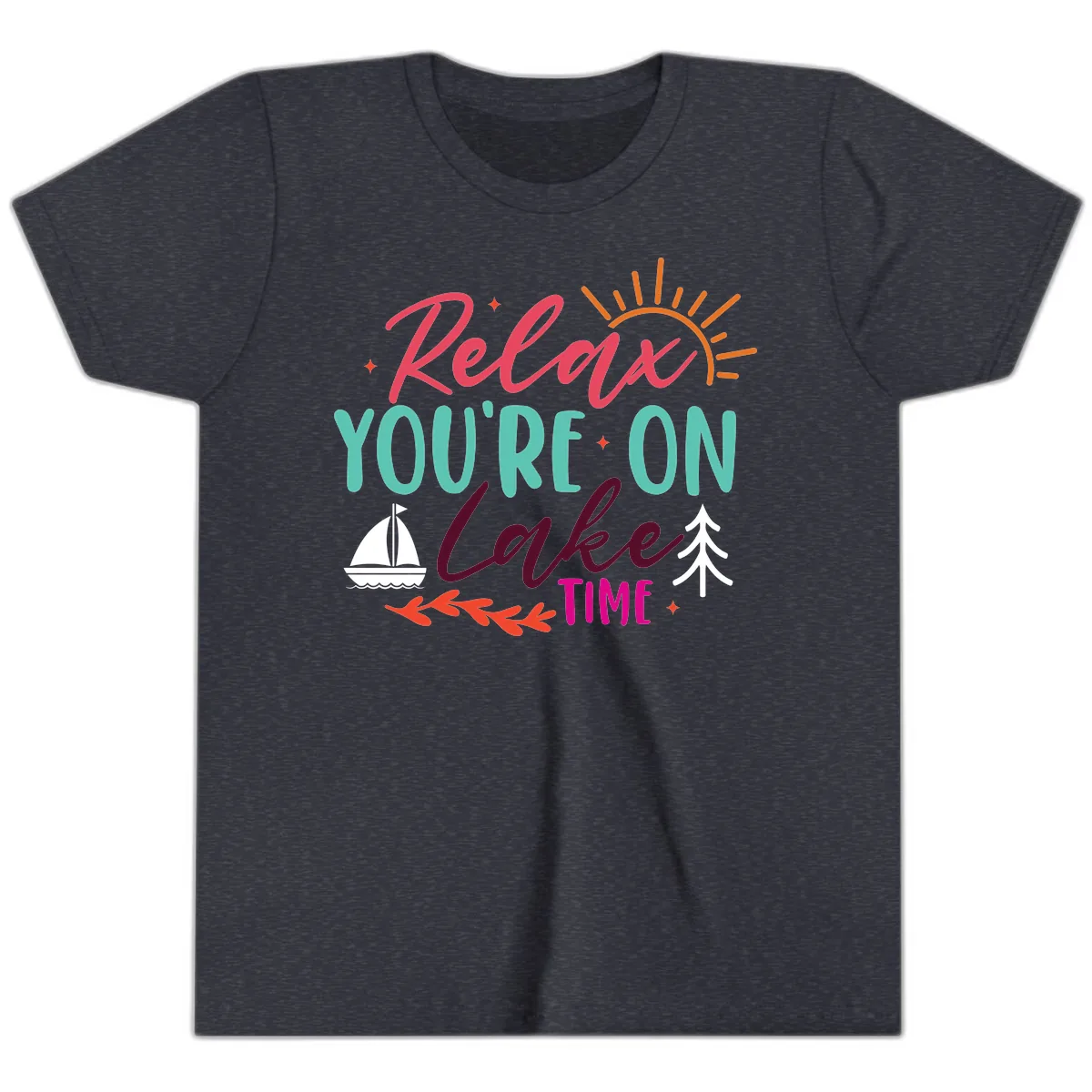 Relax You're On Lake Time Youth T-Shirt in Heather Navy
