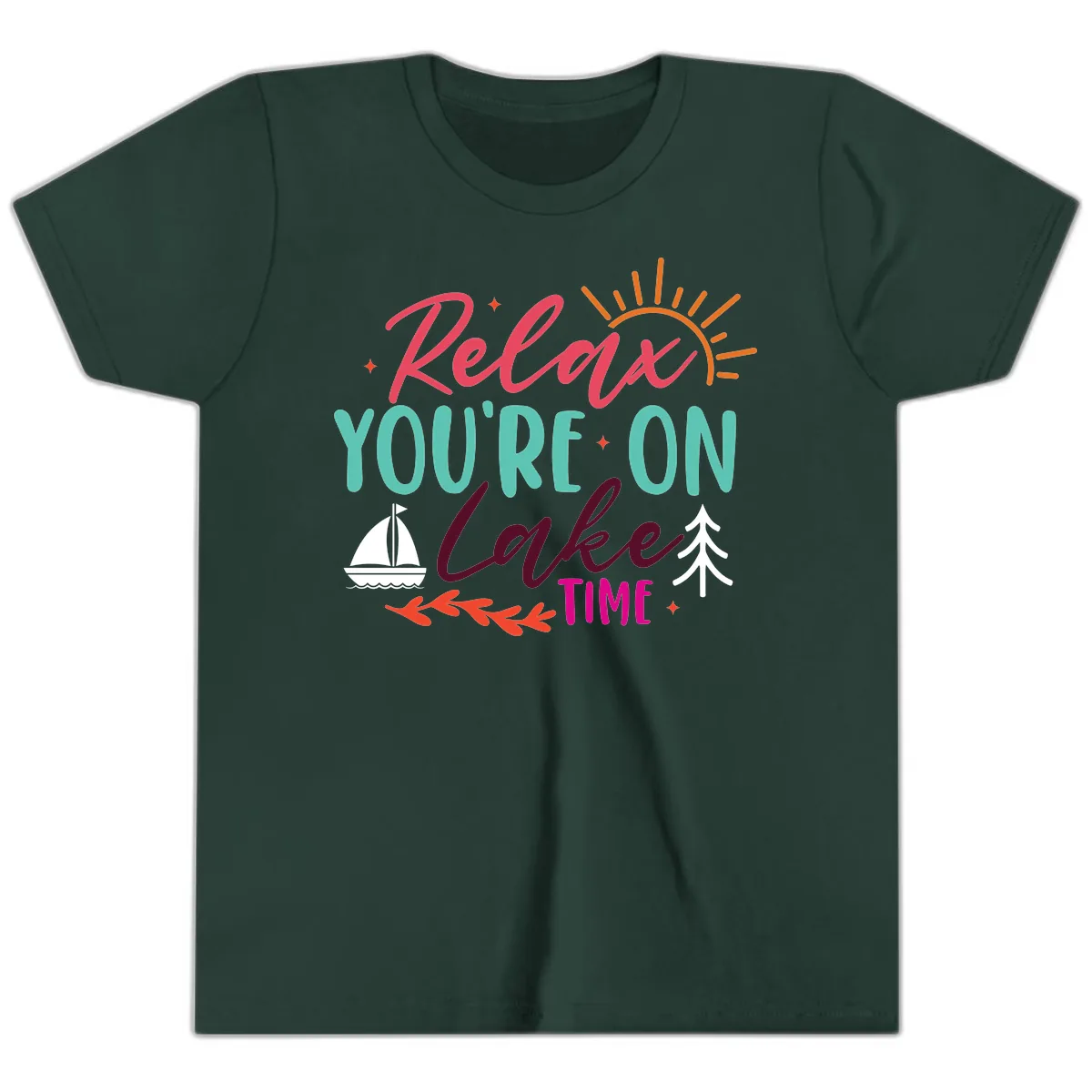 Relax You're On Lake Time Youth T-Shirt in Forest