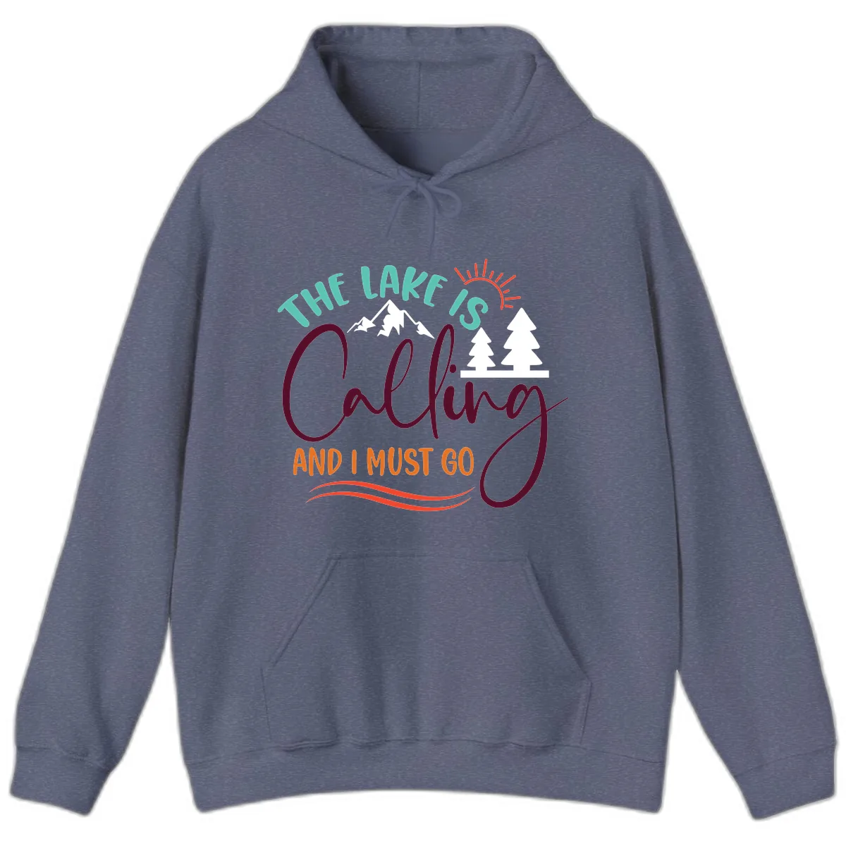The Lake Is Calling And I Must Go Hoodie in Heather Navy