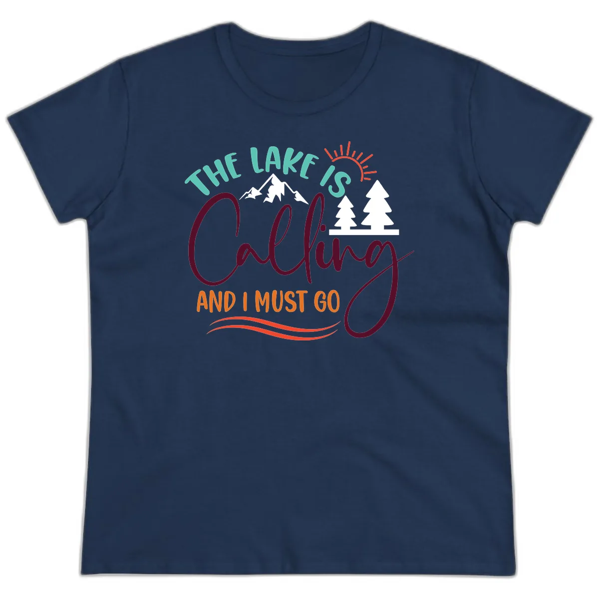 The Lake Is Calling And I Must Go Ladies Tee in Navy