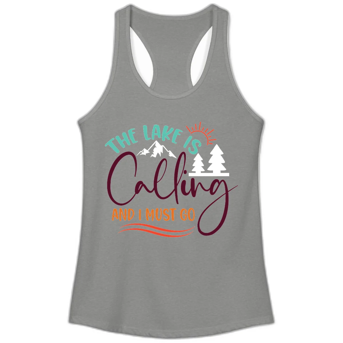 The Lake Is Calling And I Must Go Ladies Tank in Heather Grey