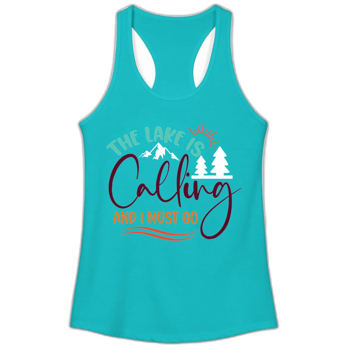 The Lake Is Calling And I Must Go Ladies Tank in Tahiti Blue