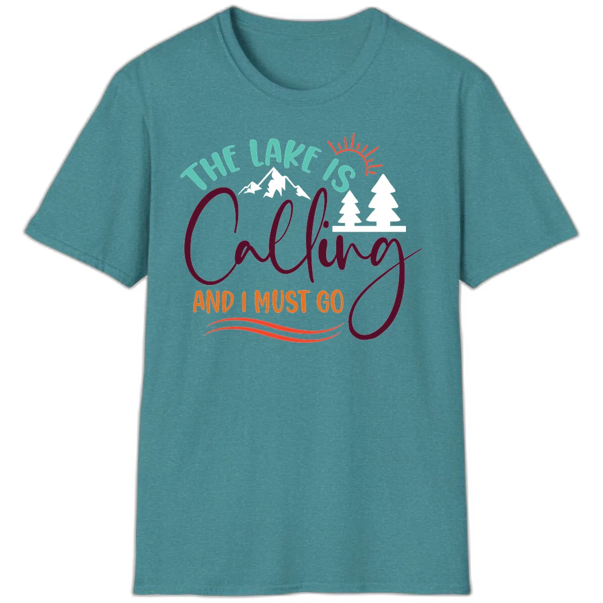 The Lake Is Calling And I Must Go T-Shirt in Heather Galapagos Blue