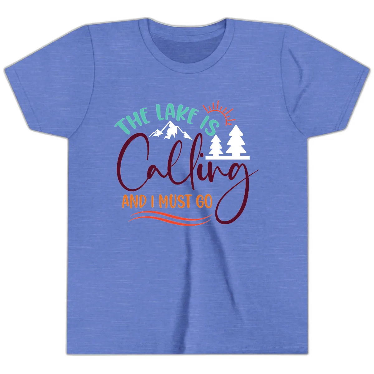 The Lake Is Calling And I Must Go Youth T-Shirt in Heather Columbia Blue