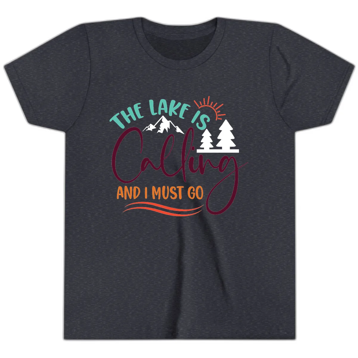 The Lake Is Calling And I Must Go Youth T-Shirt in Heather Navy