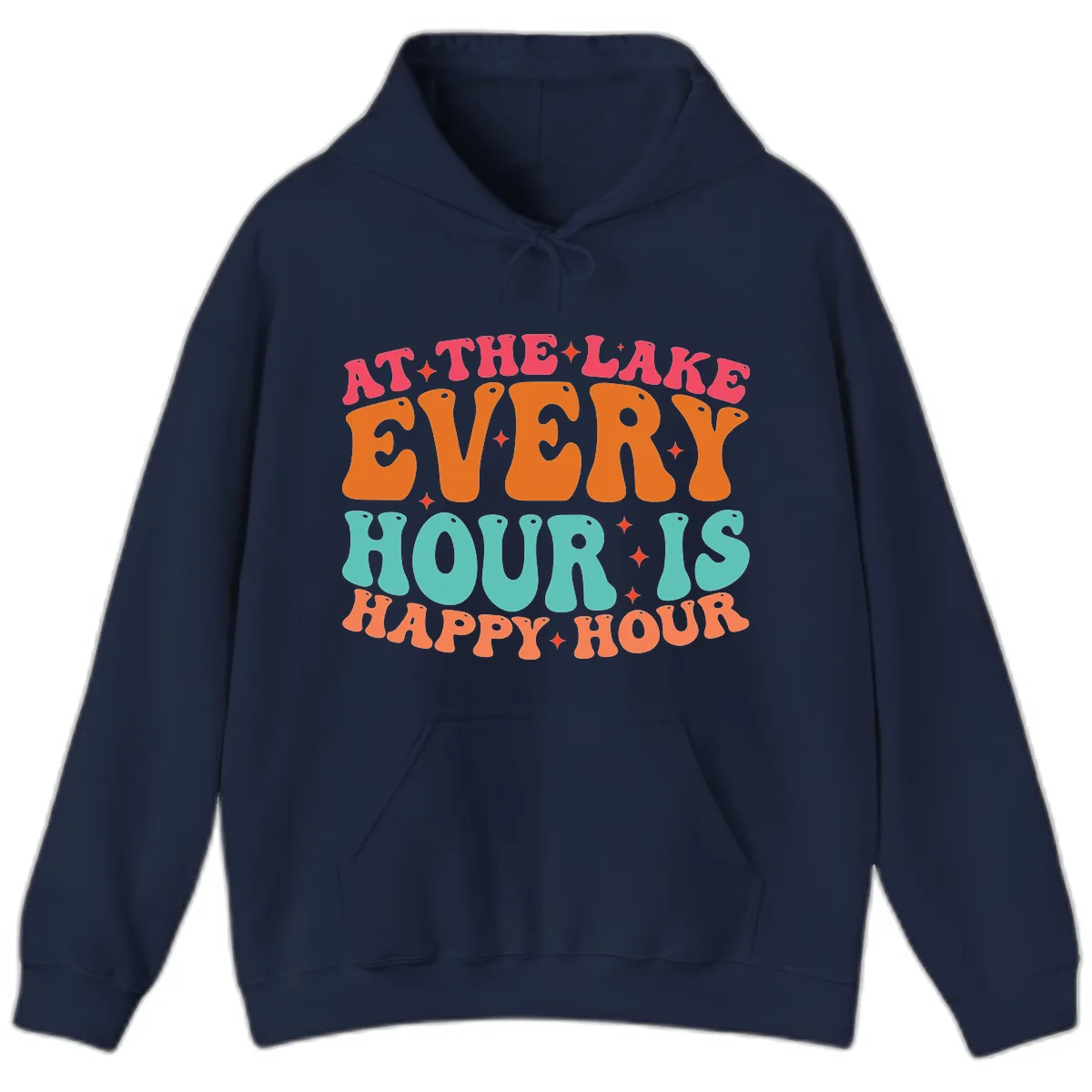 Every Hour Is Happy Hour Lake Design Hoodie in Navy