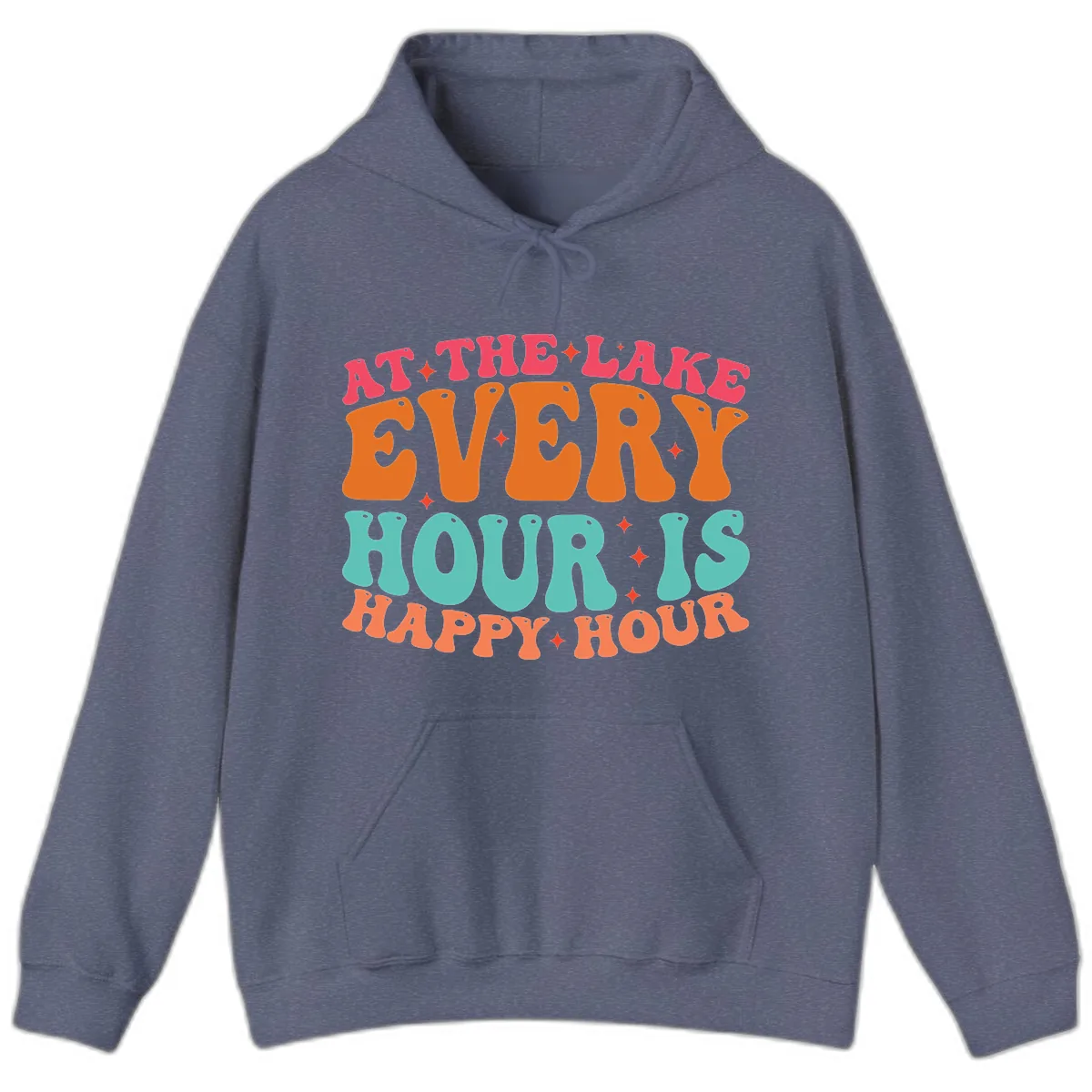 Every Hour Is Happy Hour Lake Design Hoodie in Heather Navy