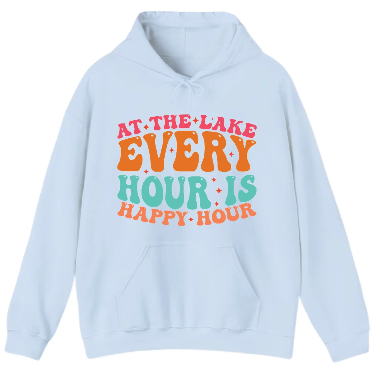 Every Hour Is Happy Hour Lake Design Hoodie in Light Blue