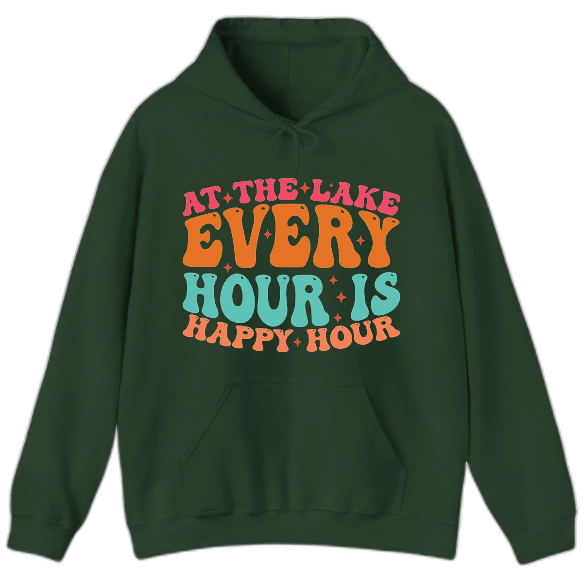 Every Hour Is Happy Hour Lake Design Hoodie in Forest Green