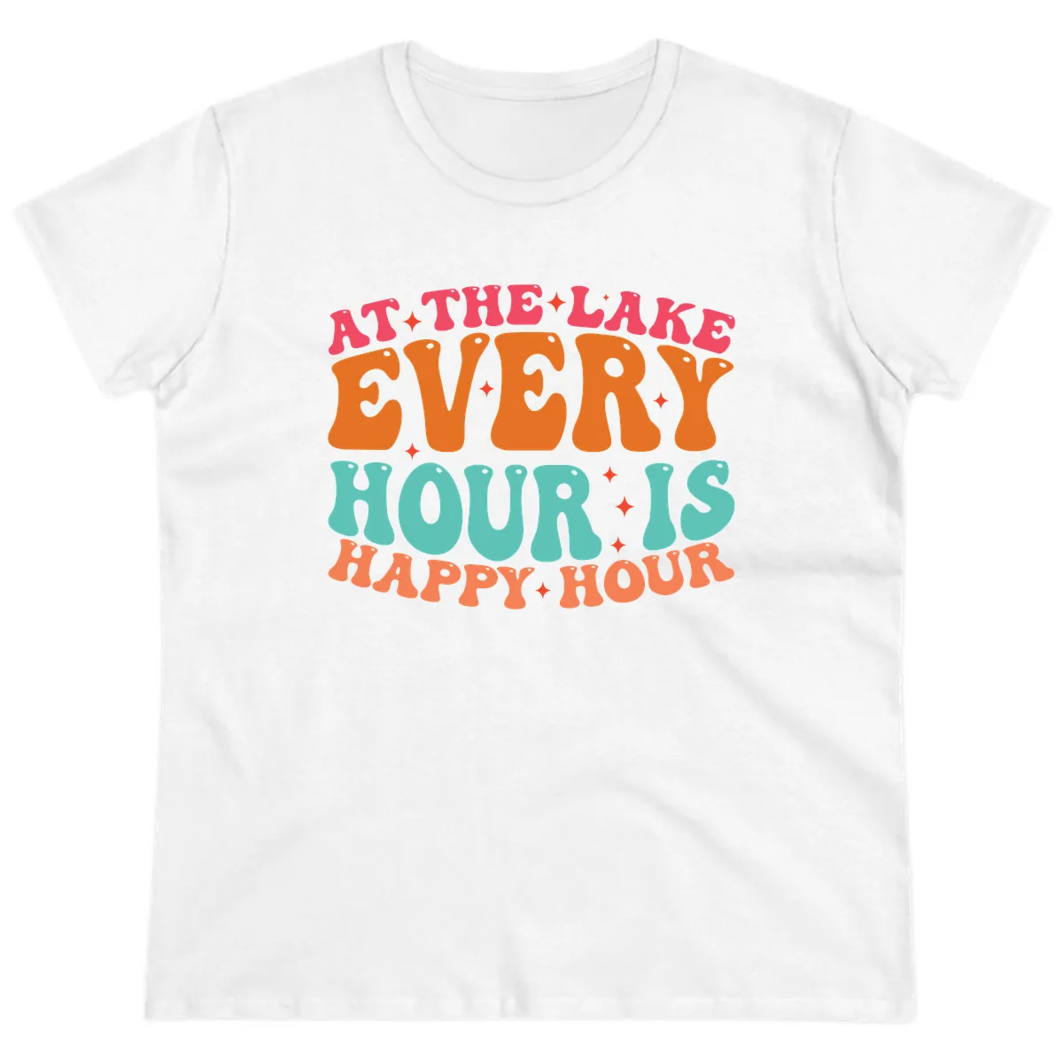 Every Hour Is Happy Hour Lake Design Ladies Tee in White