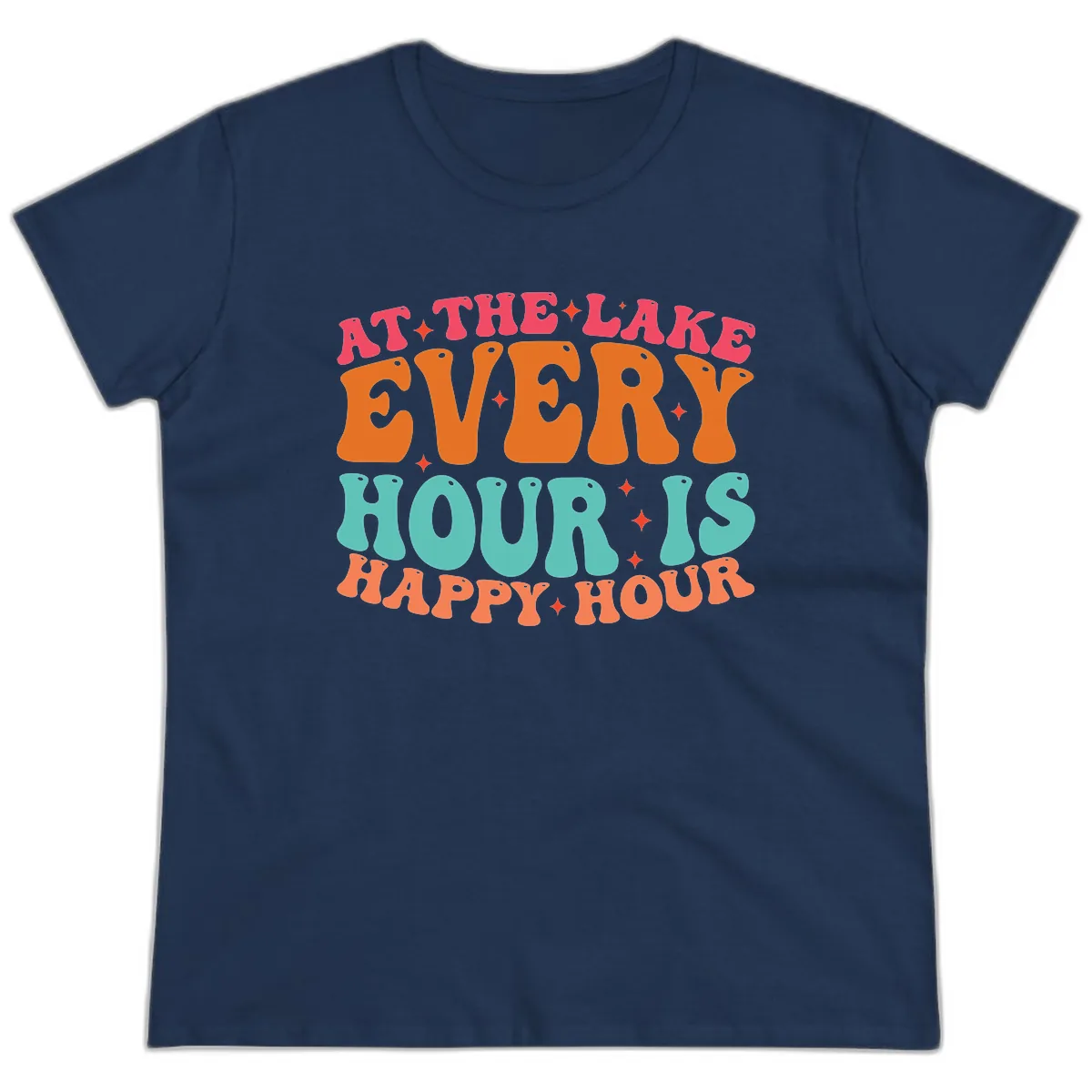 Every Hour Is Happy Hour Lake Design Ladies Tee in Navy