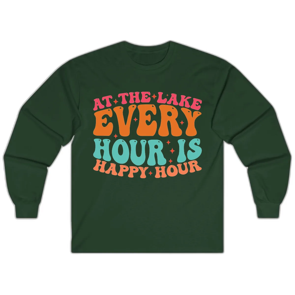 Every Hour Is Happy Hour Lake Design Long Sleeve in Forest Green