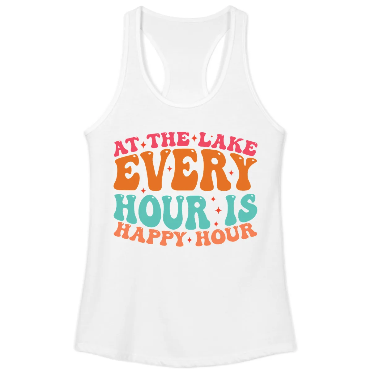 Every Hour Is Happy Hour Lake Design Ladies Tank in White