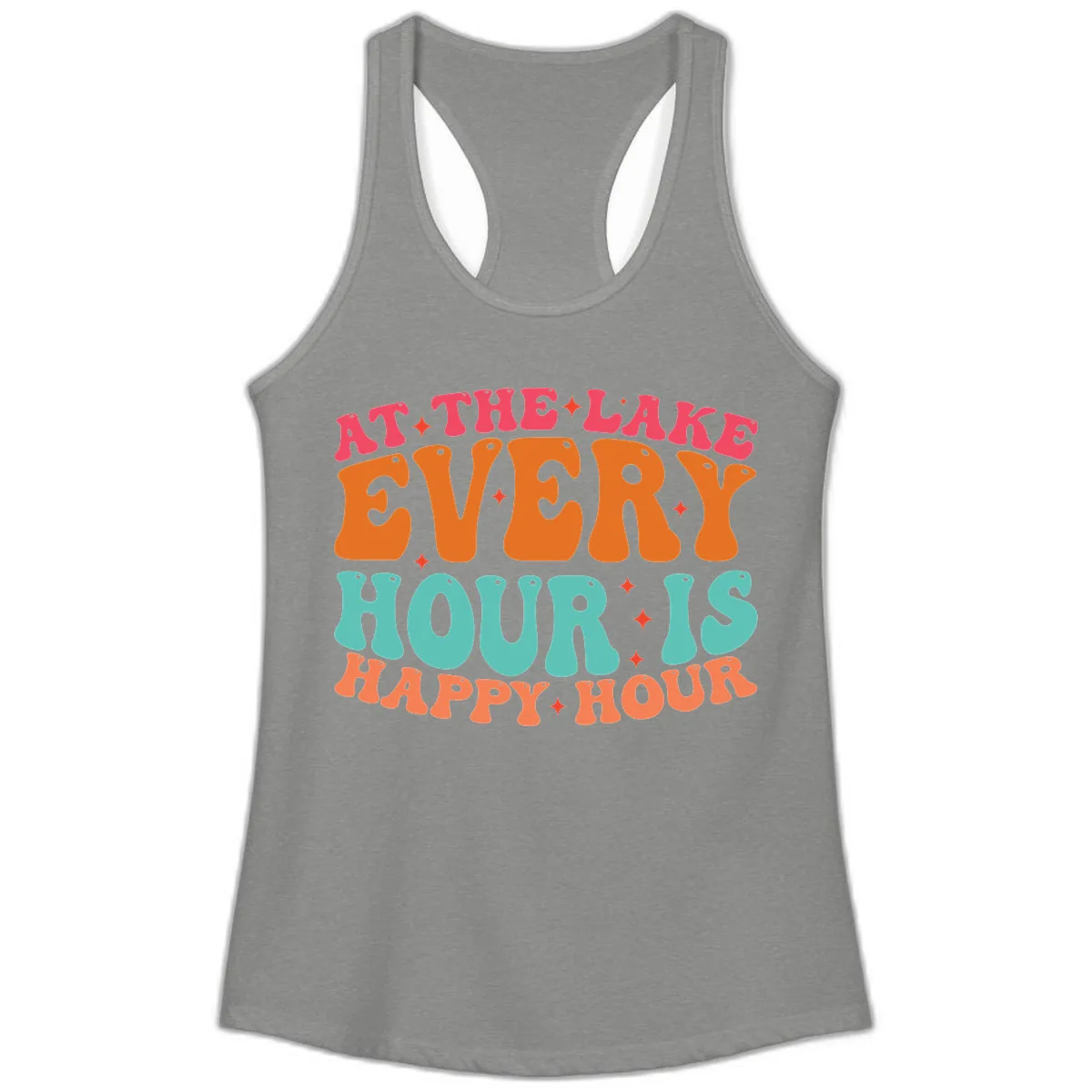 Every Hour Is Happy Hour Lake Design Ladies Tank in Heather Grey