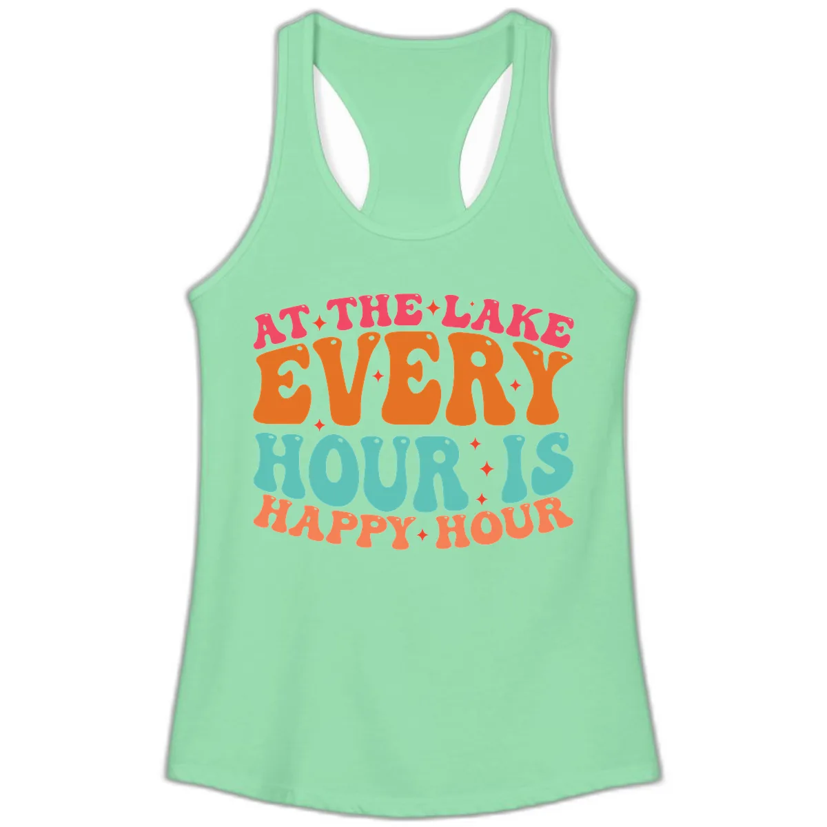 Every Hour Is Happy Hour Lake Design Ladies Tank in Solid Mint