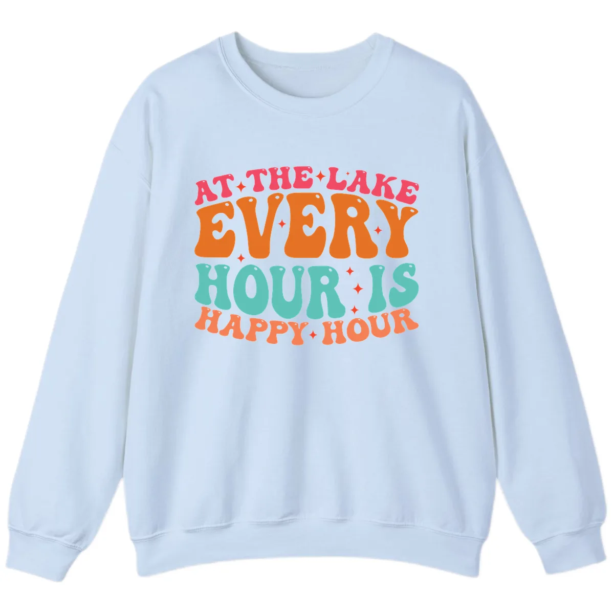 Every Hour Is Happy Hour Lake Design Sweatshirt in Light Blue