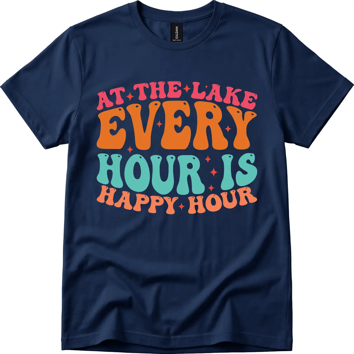 Every Hour Is Happy Hour Lake Design T-Shirt in Navy