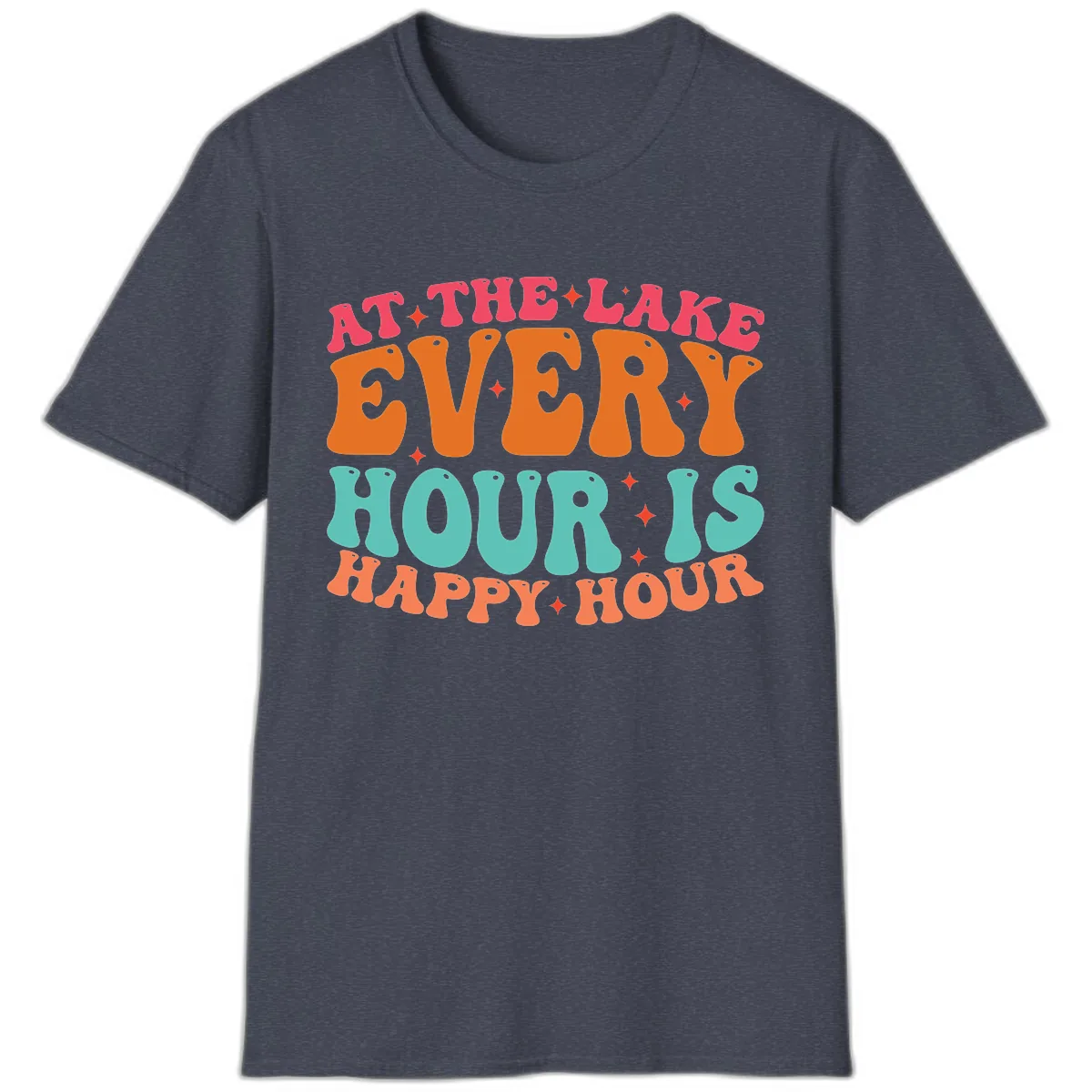Every Hour Is Happy Hour Lake Design T-Shirt in Heather Navy