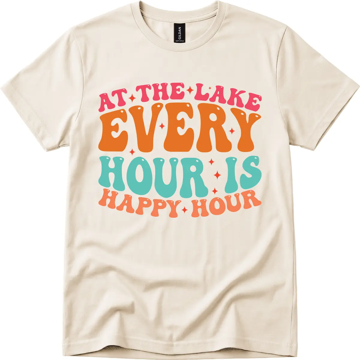 Every Hour Is Happy Hour Lake Design T-Shirt in Natural