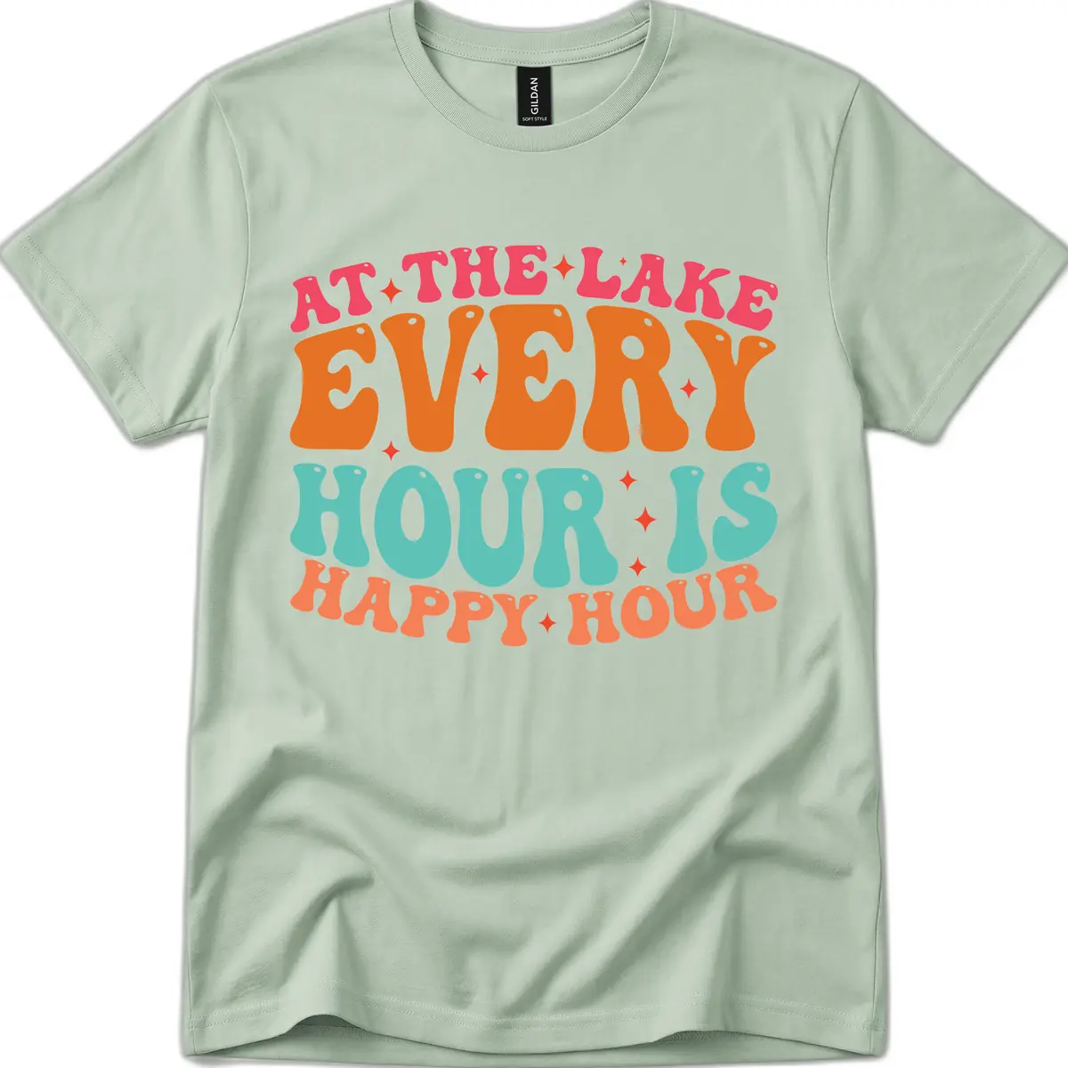 Every Hour Is Happy Hour Lake Design T-Shirt in Sage