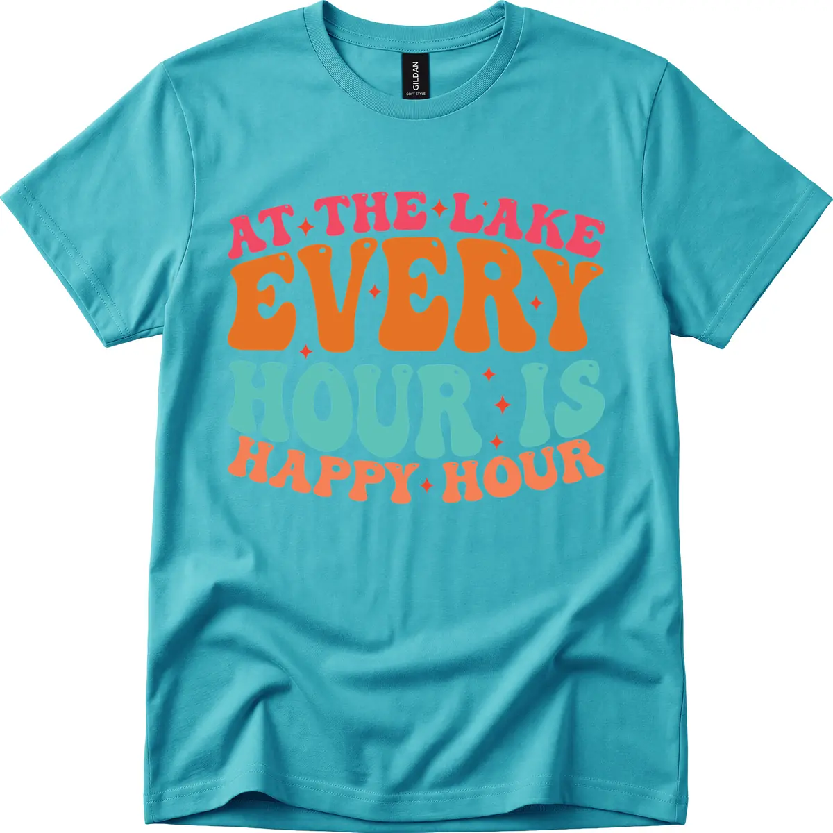 Every Hour Is Happy Hour Lake Design T-Shirt in Tropical Blue