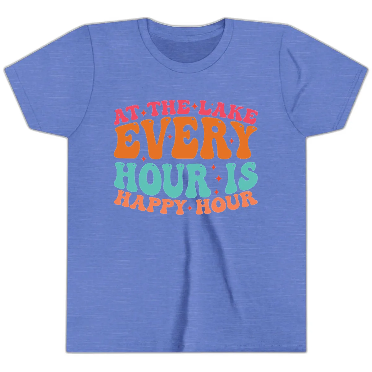 Every Hour Is Happy Hour Lake Design Youth T-Shirt in Heather Columbia Blue