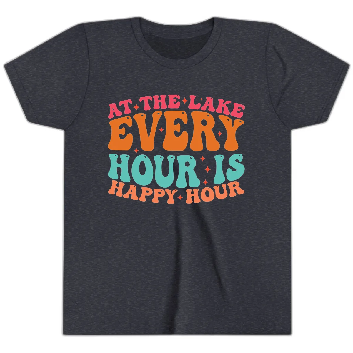 Every Hour Is Happy Hour Lake Design Youth T-Shirt in Heather Navy