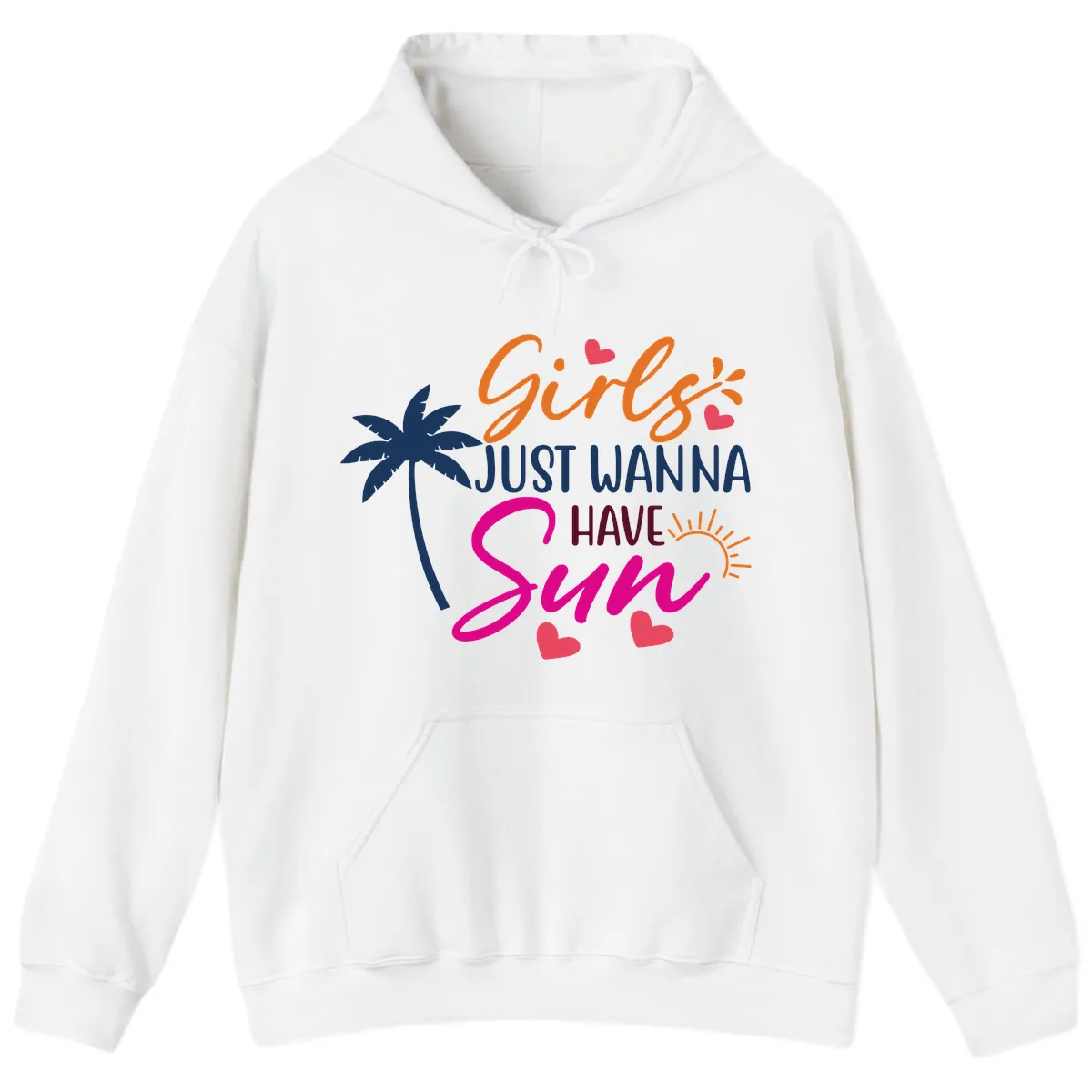 Girls Just Wanna Have Sun Design Hoodie in White
