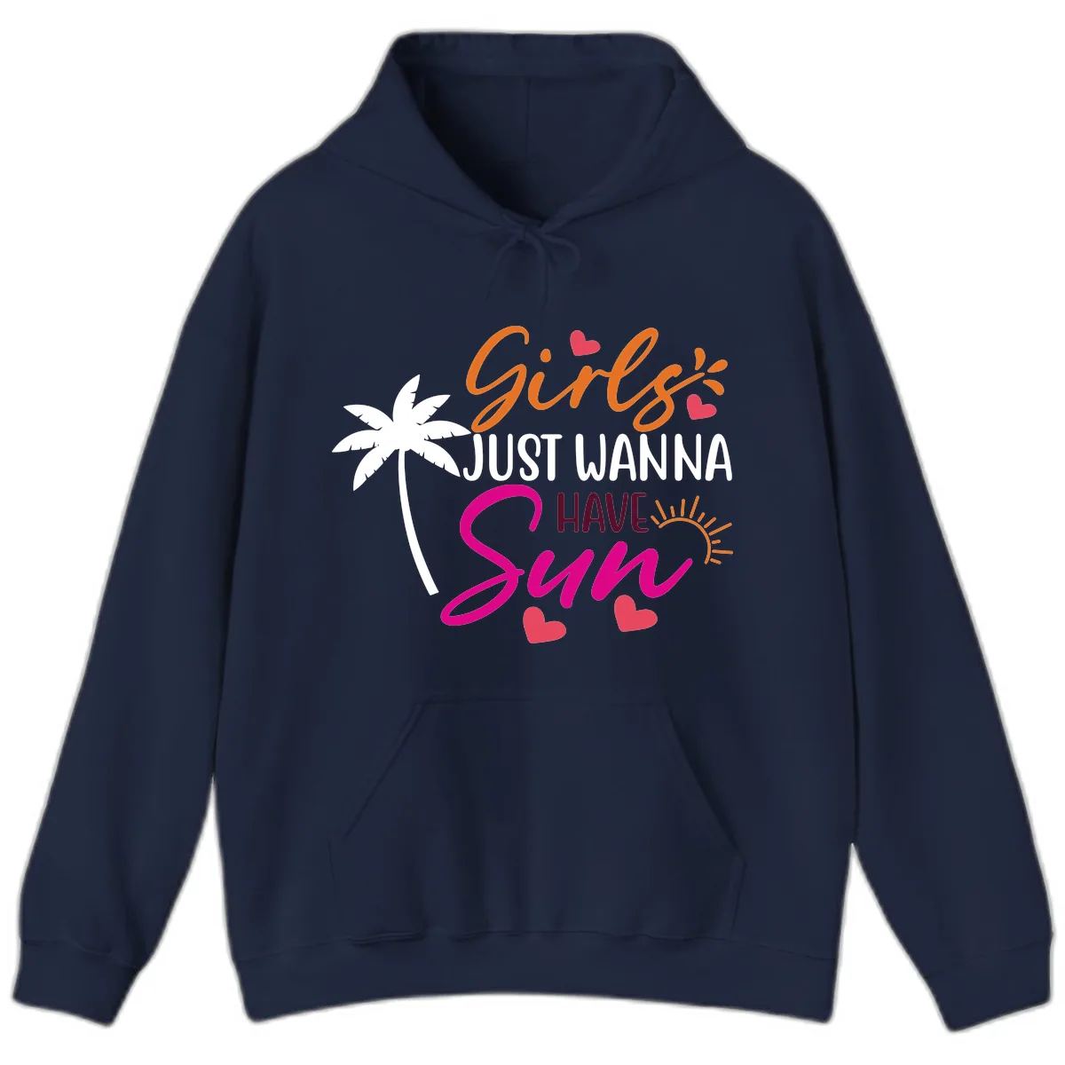 Girls Just Wanna Have Sun Design Hoodie in Navy