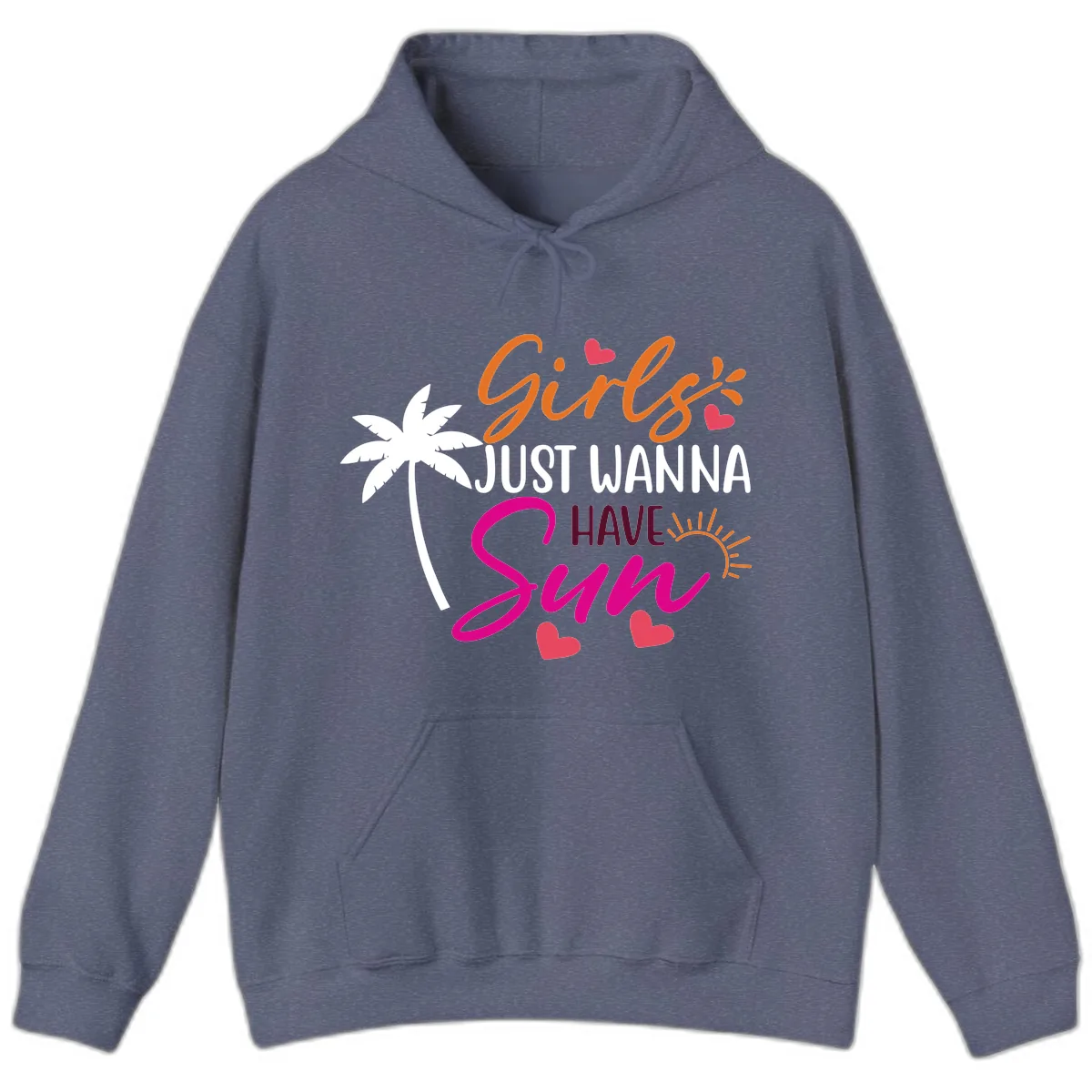 Girls Just Wanna Have Sun Design Hoodie in Heather Navy
