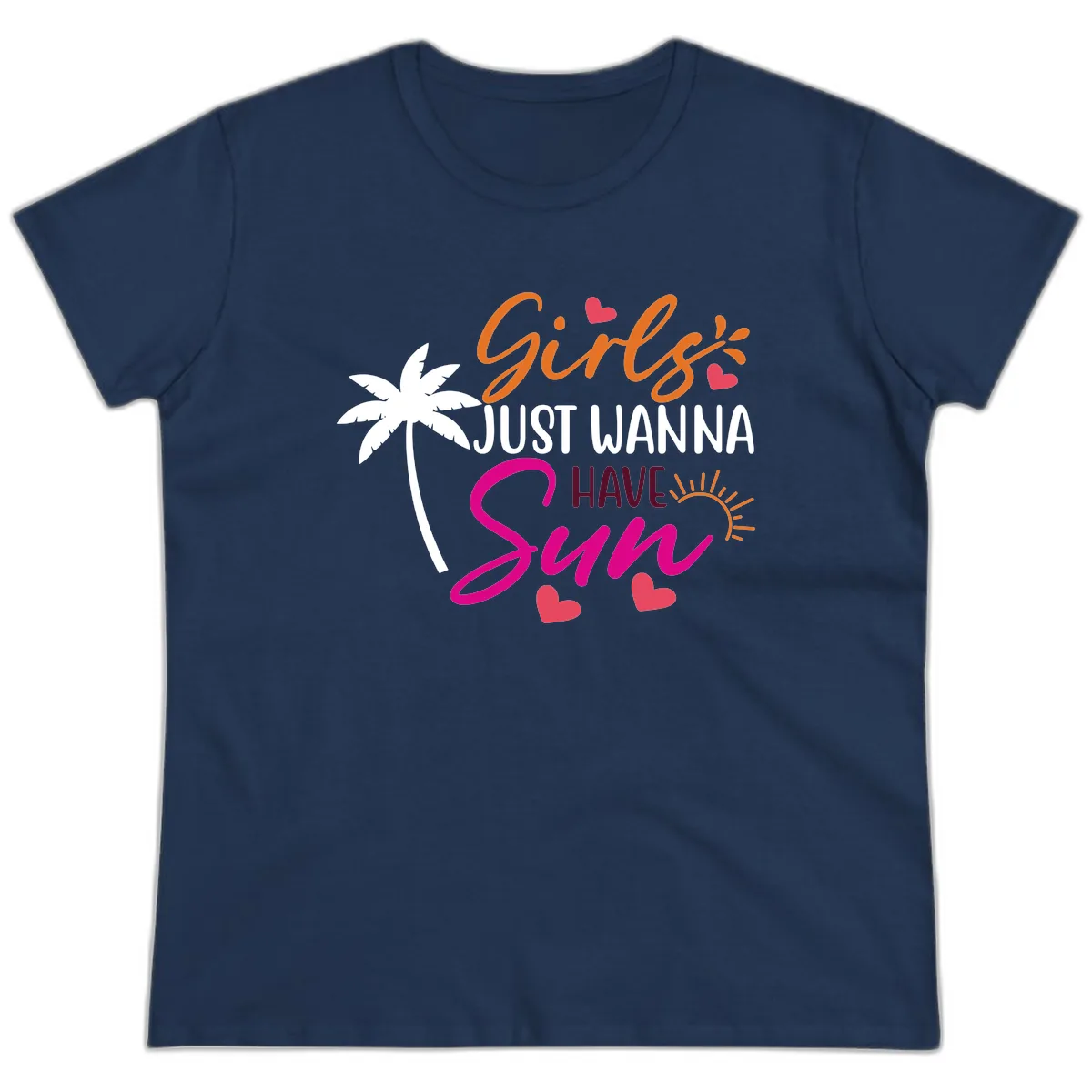 Girls Just Wanna Have Sun Design Ladies Tee in Navy