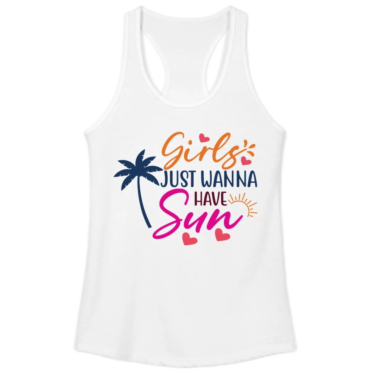 Girls Just Wanna Have Sun Design Ladies Tank in White