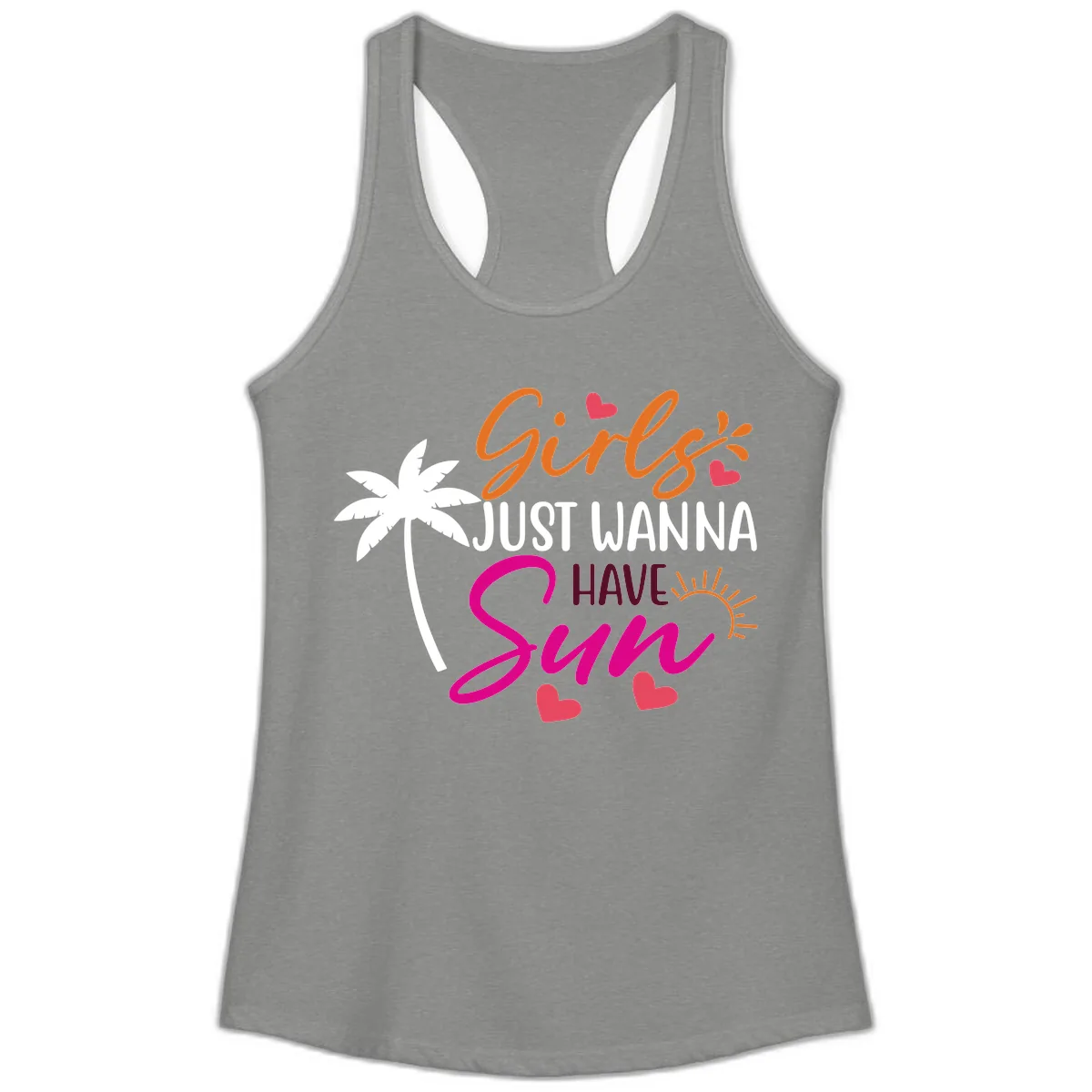 Girls Just Wanna Have Sun Design Ladies Tank in Heather Grey