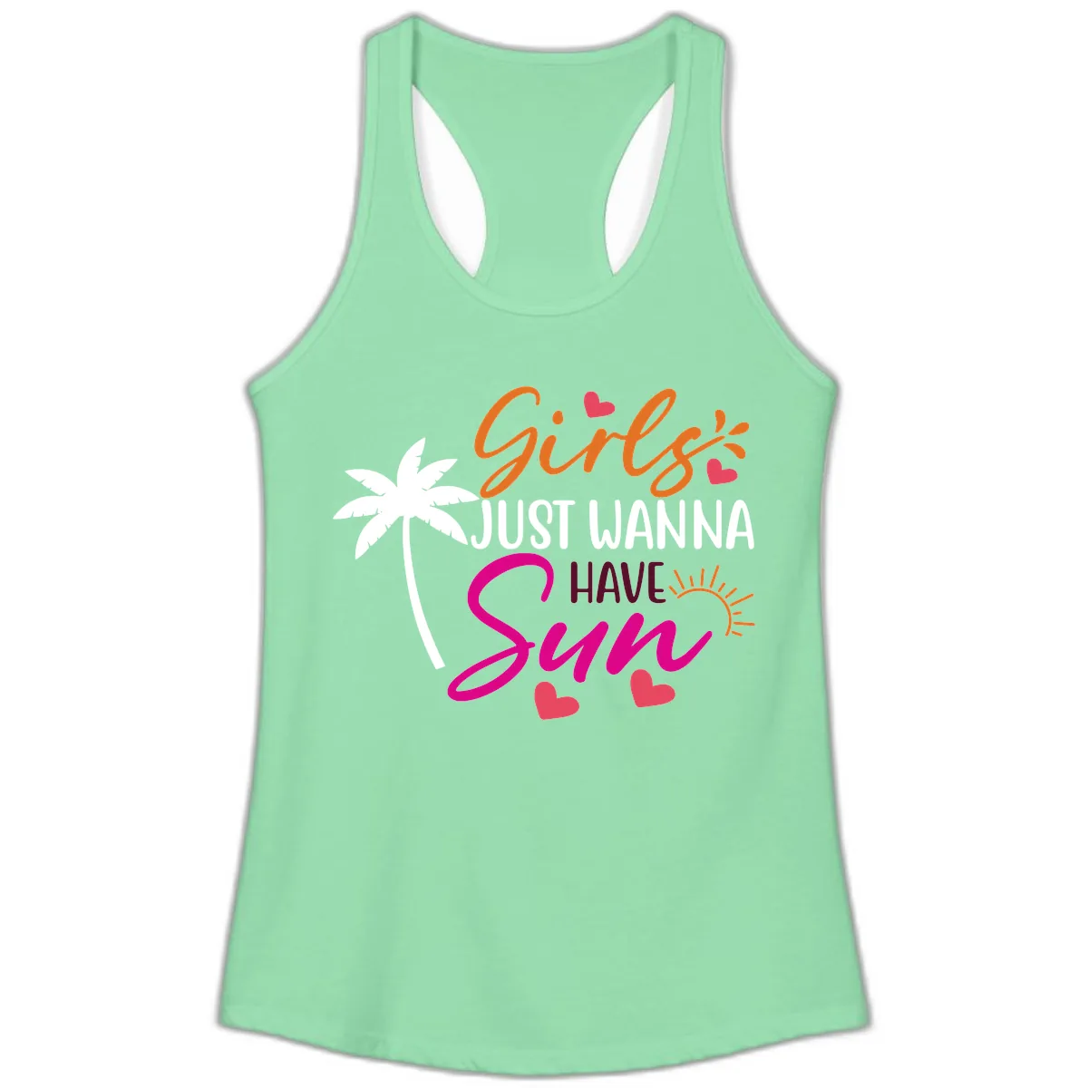 Girls Just Wanna Have Sun Design Ladies Tank in Solid Mint